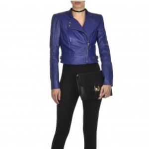 Guess blue leather jacket size small. Super cute!